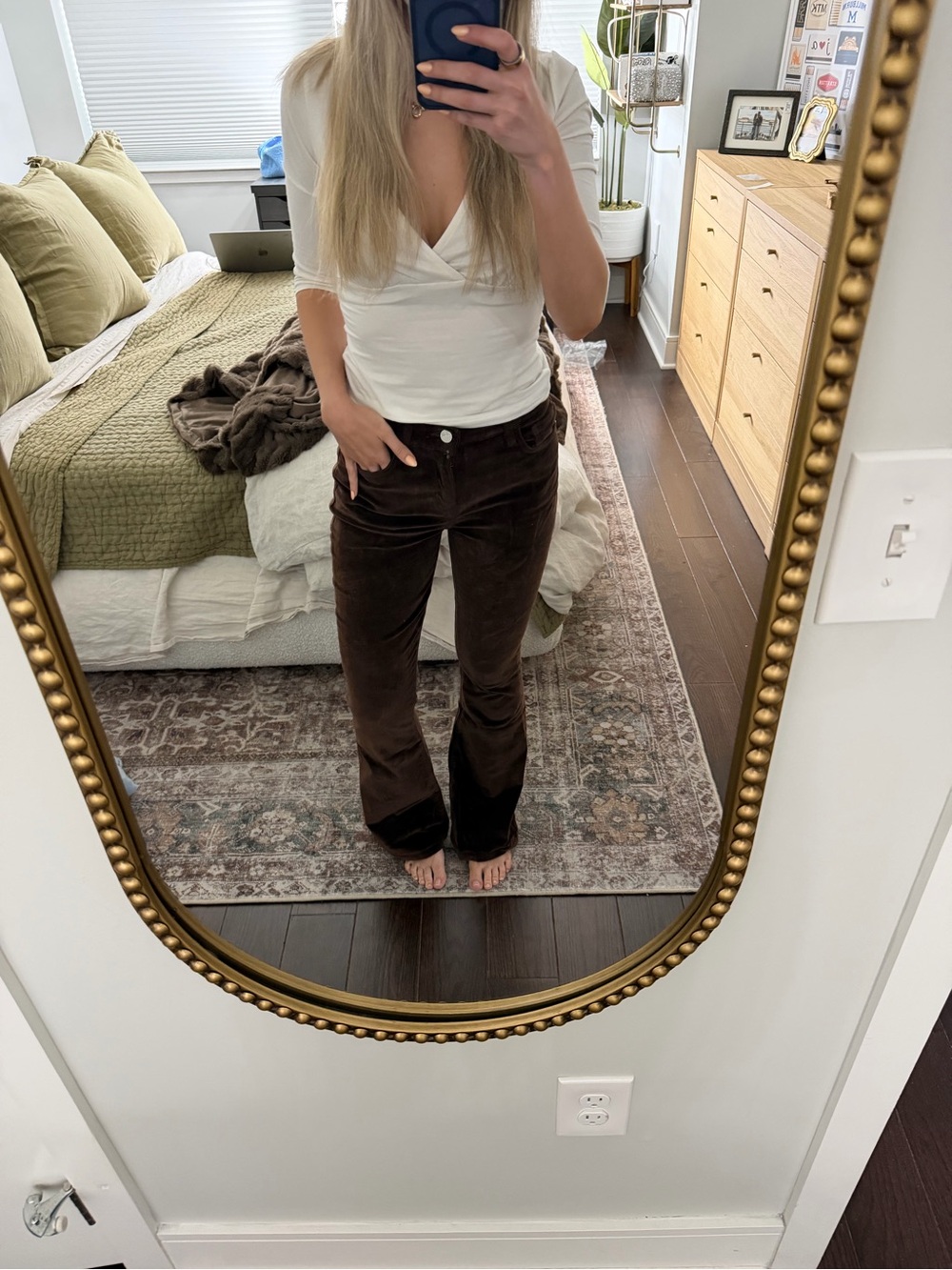 Frame Denim Dark Clove Velvet Boot-Cut Pants